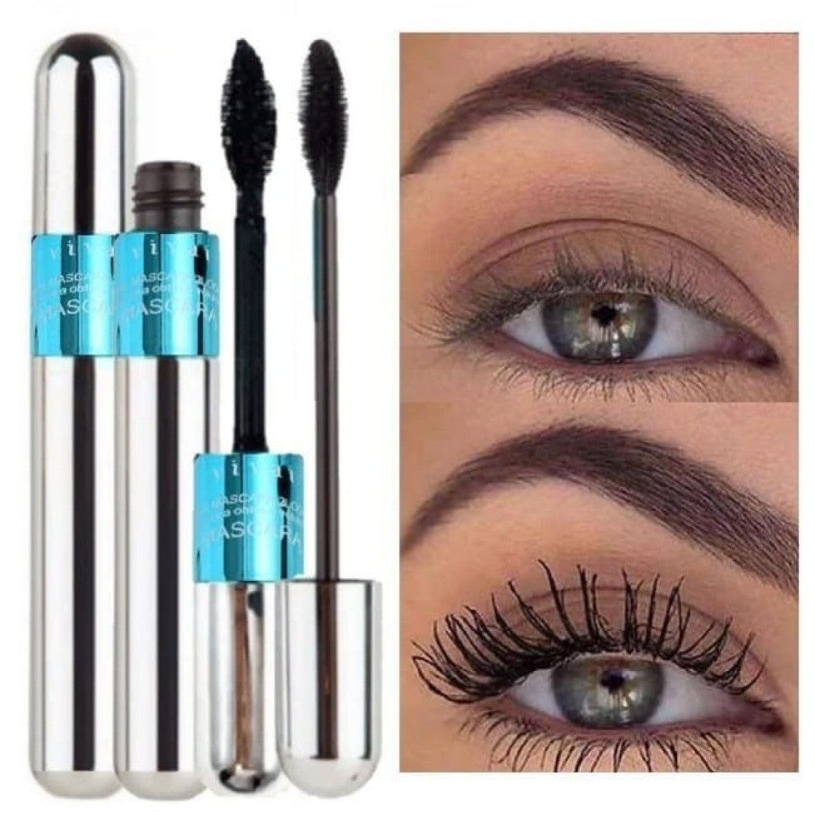 Máscara de Cílios Vivai 2 em 1 Mega Lashes: Alongamento & Volume Intenso (Efeito Panda Zero)