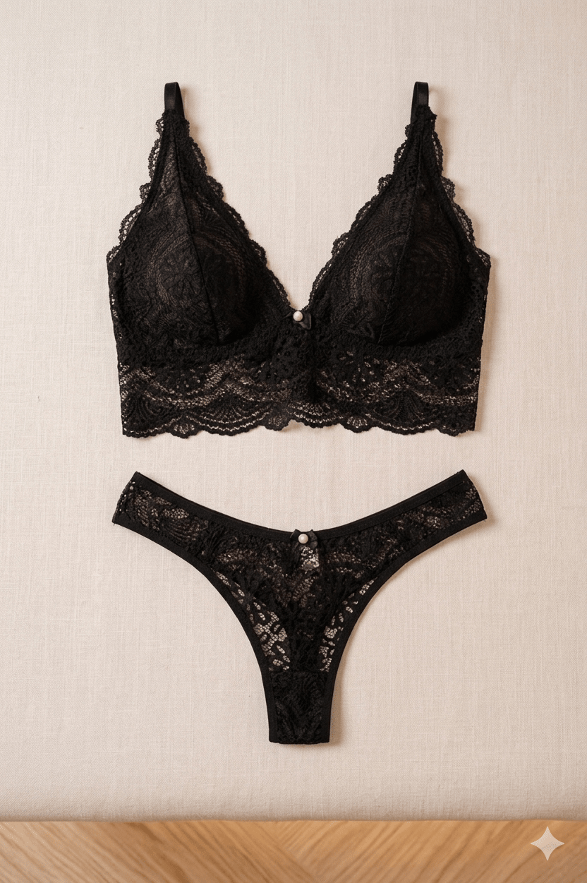 CONJUNTO RENDADO CROPPED SEM BOJO E SEM FECHO CALCINHA FIO - Afrodite Beauty