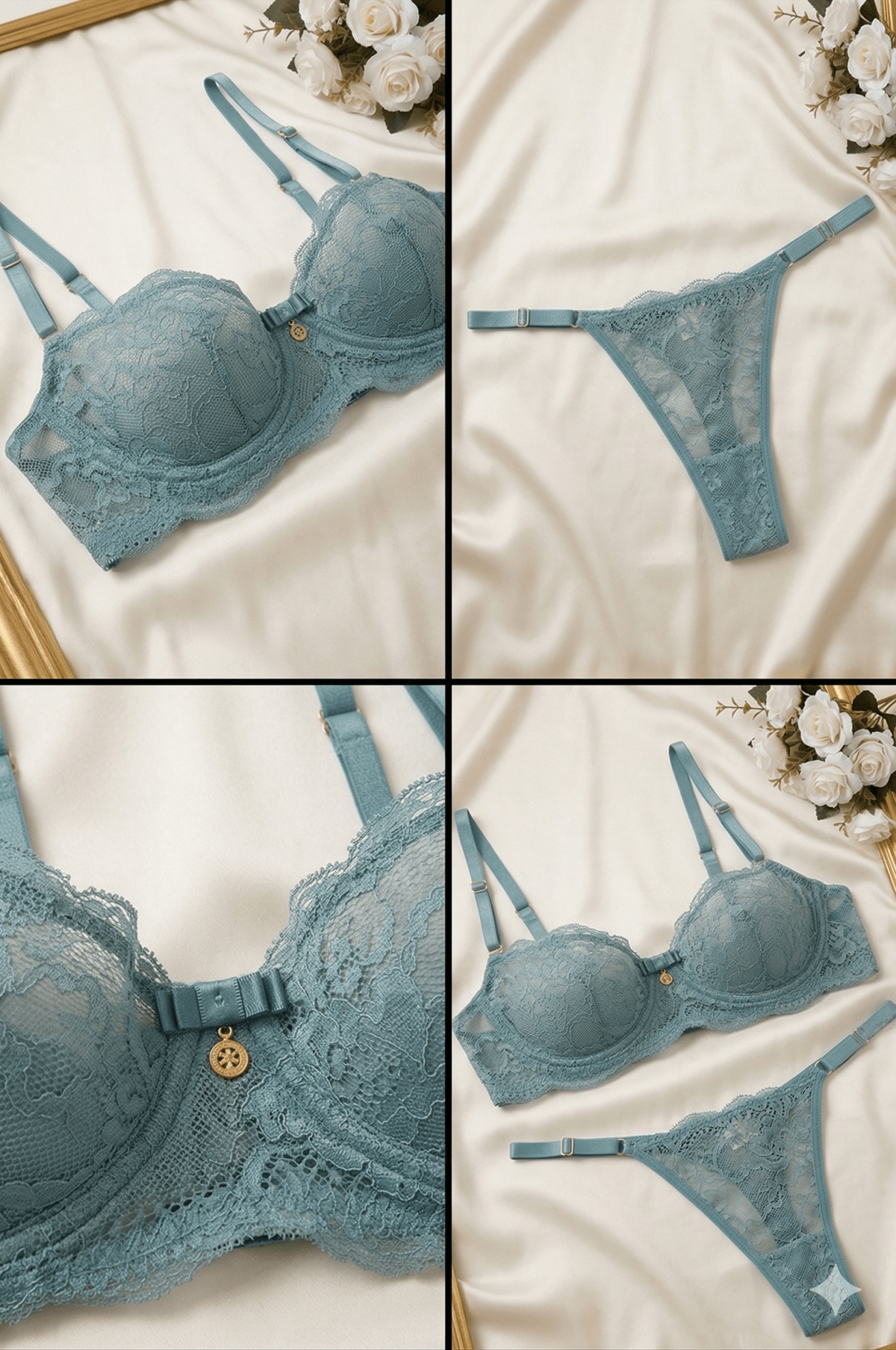 Conjunto Sutiã Balconê Rendado com Aro + Calcinha String Fio | Lingerie Feminina Sensual - Afrodite Beauty